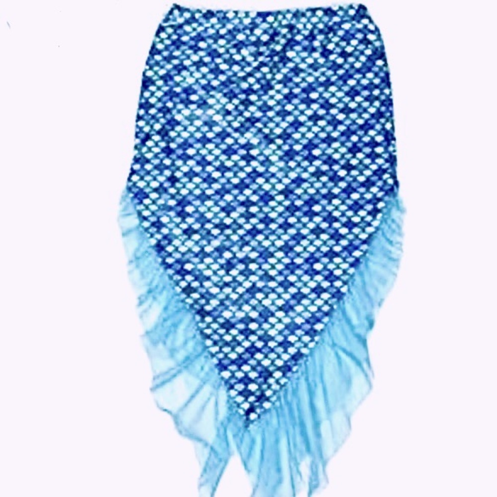 Wonder Nation Girls Large 10/12 Mermaid Tail Skirt Swimsuit Coverup in Aqua Blue